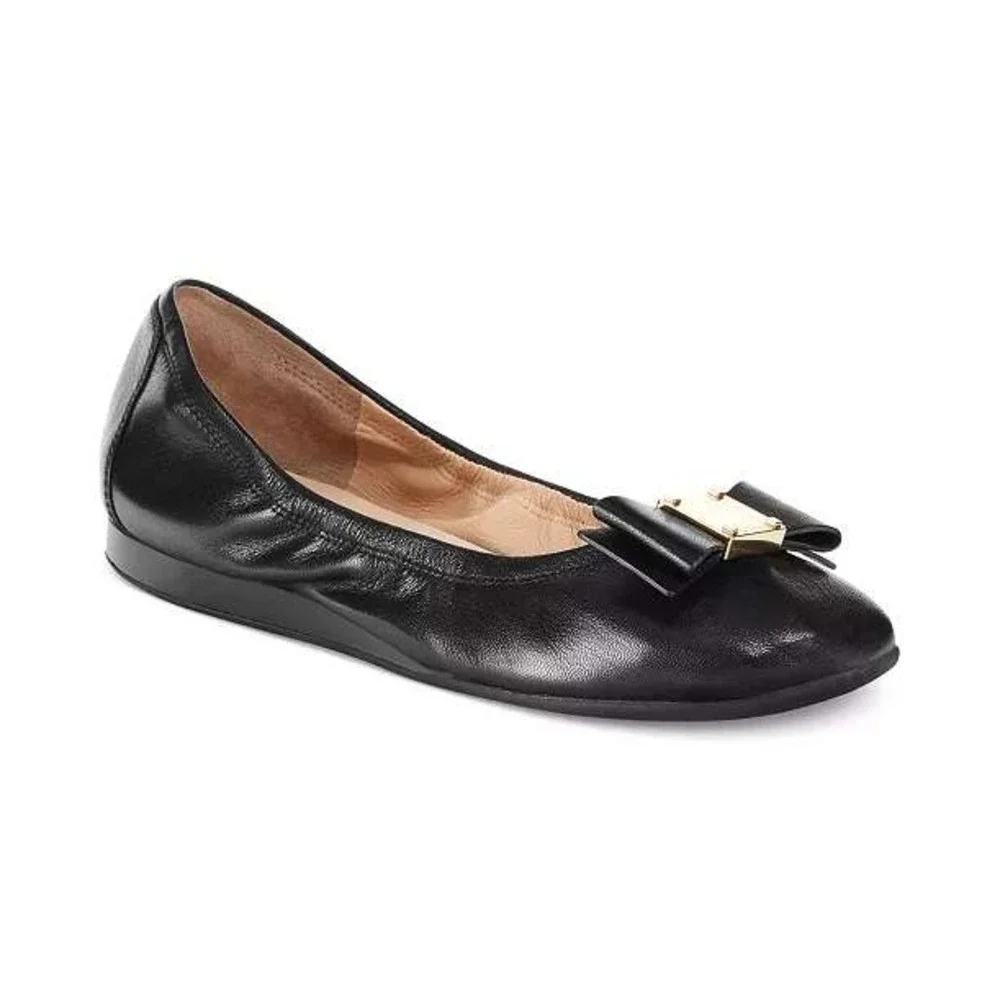 COLE HAAN Women's 11 Black Leather Tali Bow Ballet Flats Patent Cap‎ Toe